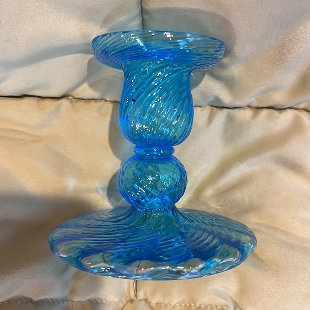 Teal or Aqua Blue Elegant 4 1/4” Swirled Candlestick